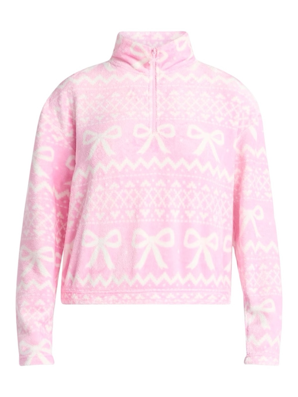 No Boundaries Pink Plush Bow Quarter Zip Top M